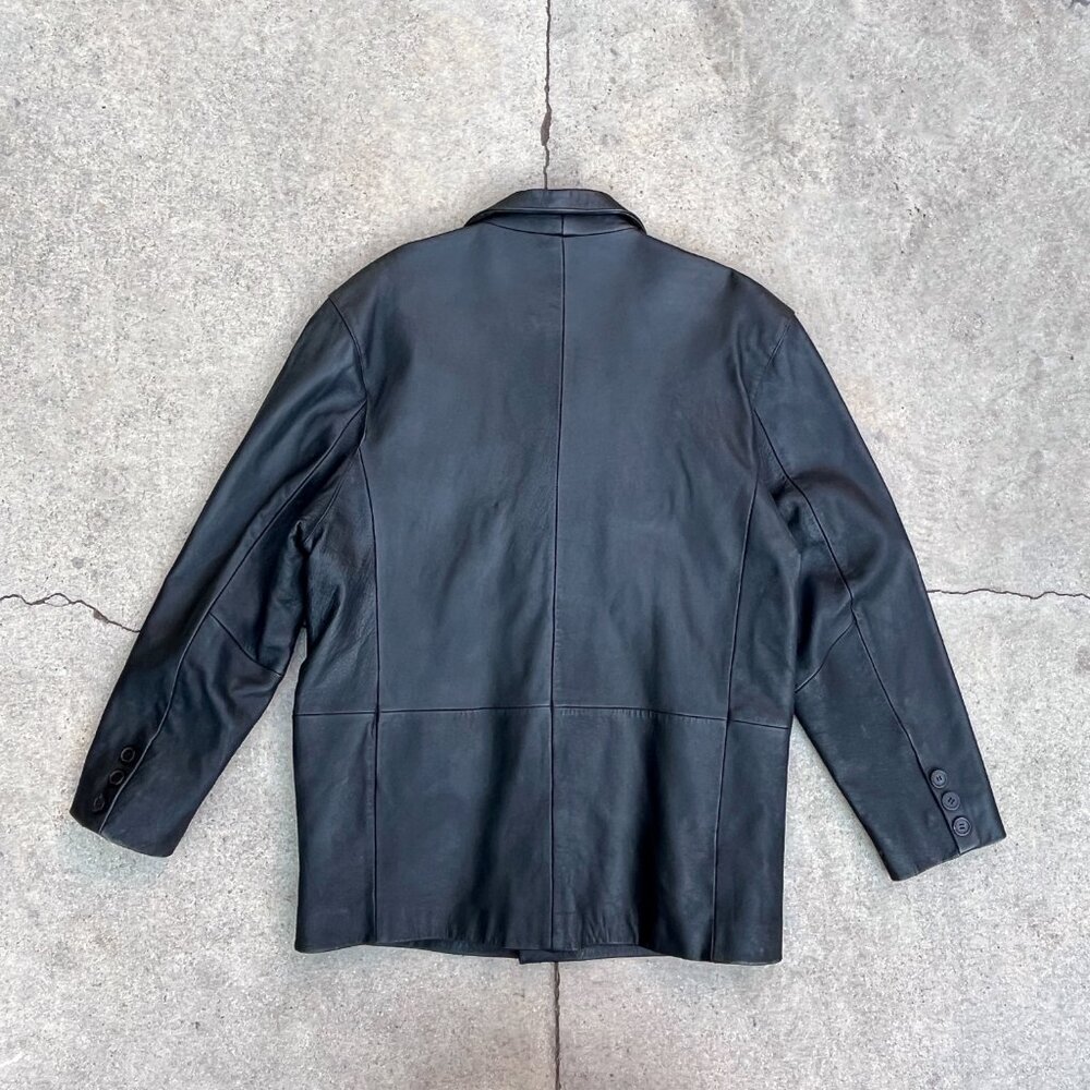 Vintage 90s Y2K Men's Sergio Vadducci Black Leather Blazer Jacket Size Large - Picture 5 of 6